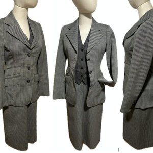 70s 3 PC SUIT GRAY PINSTRIPE SKIRT, VEST, BLAZER BY FOX RUN BY LITTLE FOXES INTL